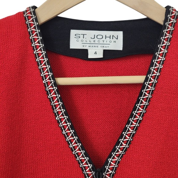 Vtg St John Collection Marie Gray Skirt Suit Set Size 4 Red Santana 2 Piece - Picture 4 of 15